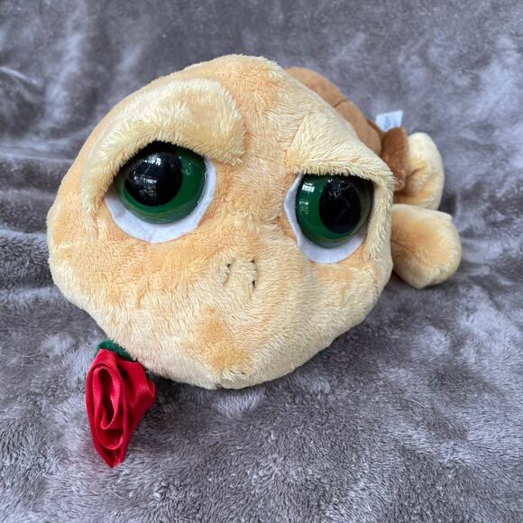 Russ Berrie Lil Peeper Shelly Turtle Plush 15" Big Green Eyes Red Rose Toy READ - Picture 8 of 16